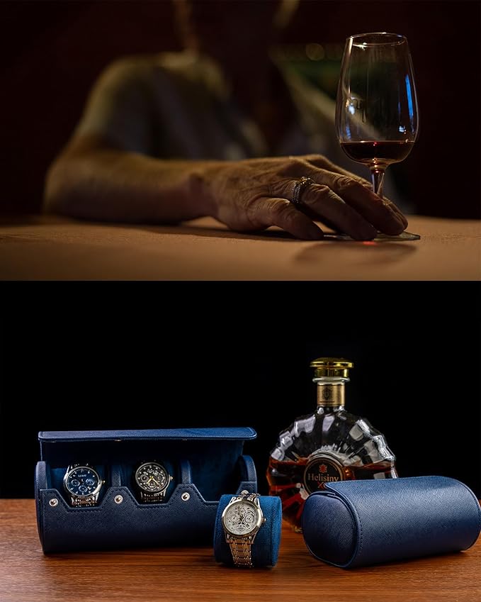 MR.OKAY 3 Watch Travel Case -Classic Leather Watch Case with Perfect Texture. Watch Carrying Case or Organizer for Storage and Display. Ideal Gift for Men Traveling, All Handmade by Artisans