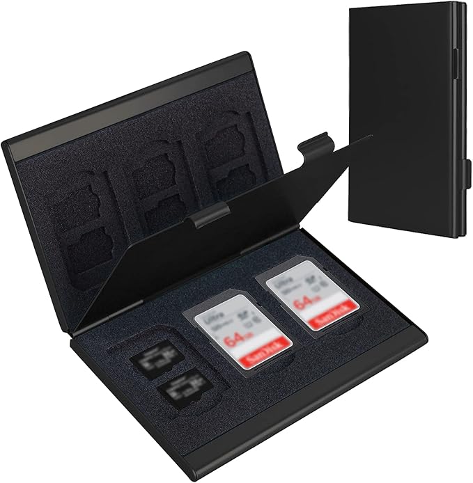SD Card Holder, SD Card Case,LAVILI CF Memory Card Holder Case Aluminum Alloy Hard Shell, Double-Layer Capacity for 6SD Cards and 12 TF Cards Black Color