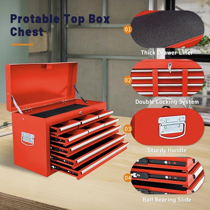 13-Drawer Rolling Tool Chest with Double Doors, 2 in 1 Detachable Rolling Tool Chest with Drawers, Metal Large Lockable Tool Box，Mobile Tool Cabinet Combo for Garage Workshop (Red)
