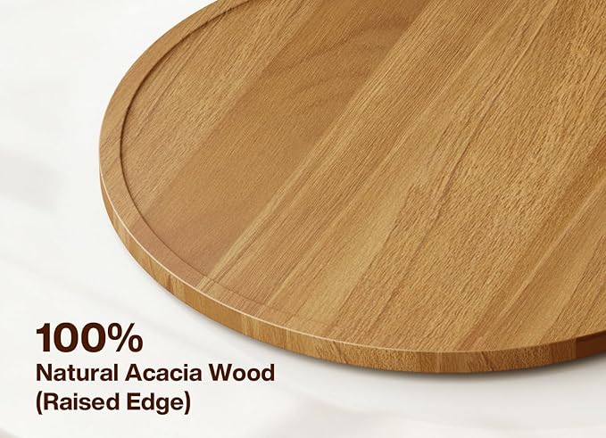 14" Acacia Wood Lazy Susan Turntable Organizer for Table Top, Round Wooden Lazy Susan Storage for Cabinet Countertop Pantry, Decorative Tray for Kitchen Bathroom Decor Coffee Bar Accessories