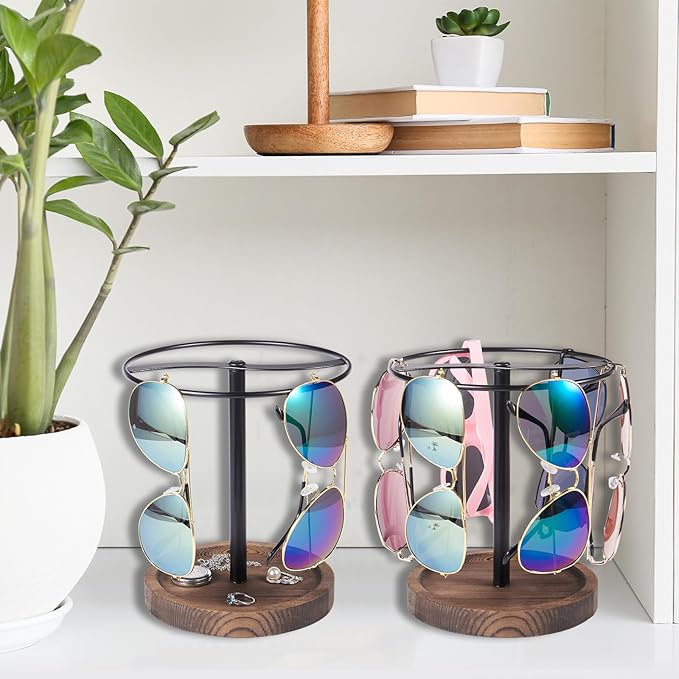 Sunglasses Organizer Wood Glasses Holder Stand, Metal Sunglass Storage Display Rack for 12Pairs Eyeglasses, Eyewear Organizer for Dresser Table Desk Countertop Bedroom