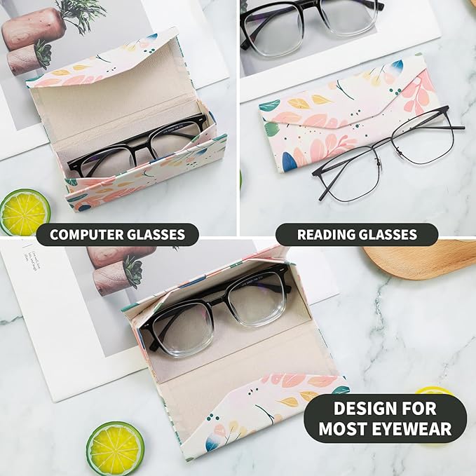 Foldable Glasses Case, Magnetic PU Leahter Sunglasses Case, Cute Hard Shell Folding Eyeglass Cases for Women Kids