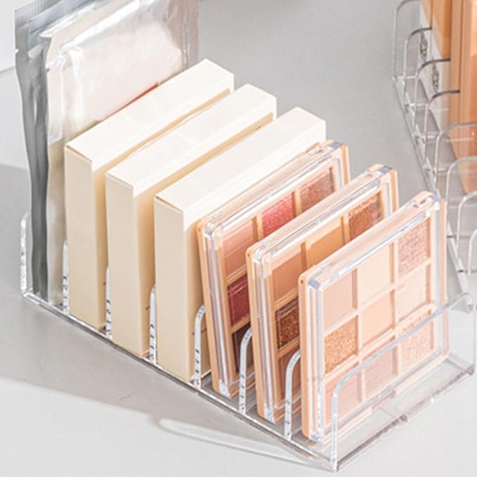 JUOPZKENN Eyeshadow Palette Makeup Organizer, Clear Plastic Makeup Palettes Organizer Divided Sections Cosmetics Stand Rack Holder For Eyeshadows Blush 7 Slots(Large)