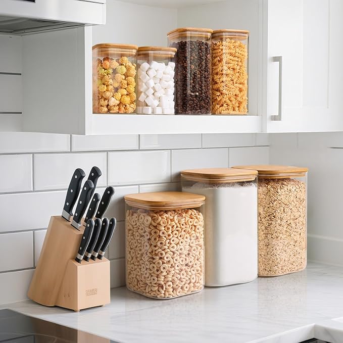 ComSaf 3.6 Qt Glass Food Storage Containers Set of 2, Large Storage Containers with Lids, Square Glass Jars with Lids, for Flour and Sugar, Cereal, Rice, Pasta, Oats, Coffee Beans