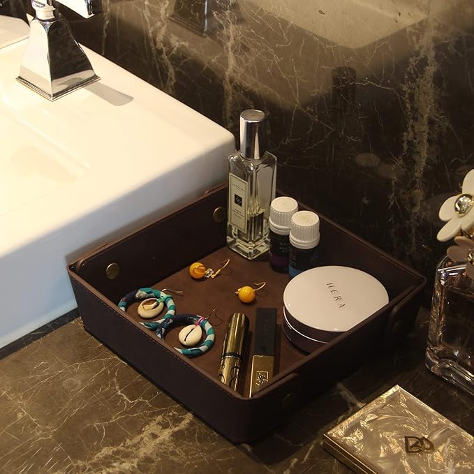 CASIRENA Father's Day Gifts Faux Leather Valet Tray Organizer for Men - Catch-All Tray for Entryway Table Key, Wallet, Watch, Coin Change, Phone, Dresser EDC Dump Jewelry, Bedside Nightstand Desk-top