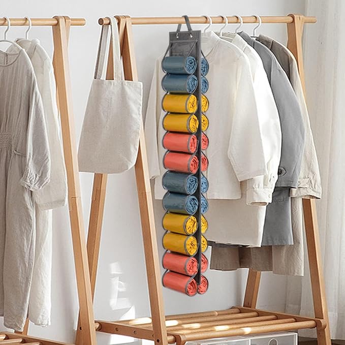 Lirex 8-Pocket Hanging Purse Organizer and 24 Pockets Scarf Organizer Bundle, Legging Storage Organizer for Closet, Grey
