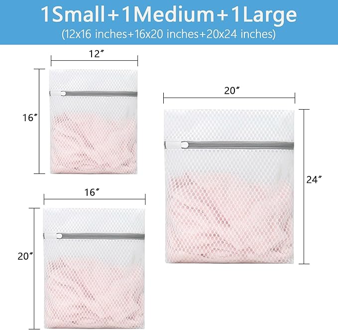3-Pack Heavy-Duty Honeycomb Mesh Laundry Bags (L/M/S), Washing Bags for Delicates, Sweaters, Shoes, Backpacks, Bed Sheets - Garment Protector