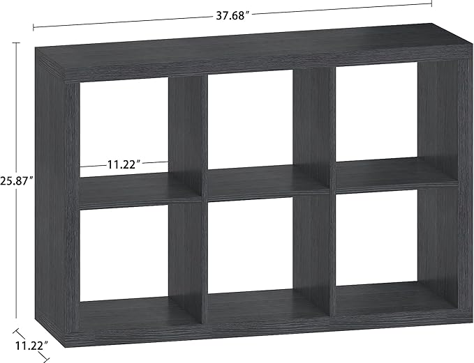 6 Cube Organizer, Cube Storage Organizer with Fabric Bin, Cube Storage Shelf for Bedroom, Living Room, Office, Modular Bookshelf Organizer for Books, Closet, Black