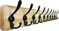 Dseap Coat Rack Wall - Heavy-Duty 38-1/4" Long, with Reinforced 10 Custom Tri-Hooks, Solid Wood Wall Hanger for Coats Hat Jackets - Rustic Farmhouse Entryway Hallway Storage, Light Brown & Black