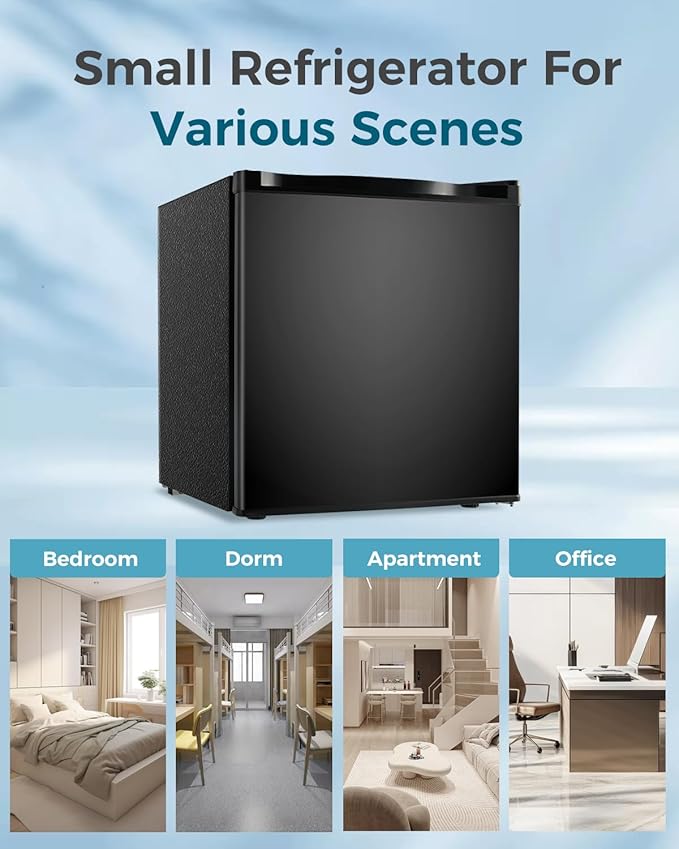 Small Fridge with Freezer - 1.7 Cu.Ft Single Door Mini Fridge with Adjustable Thermostat, Energy Saving, Low Noise, Small Refrigerator for Bedroom, Office, Dorm, Apartment, Classroom - Black