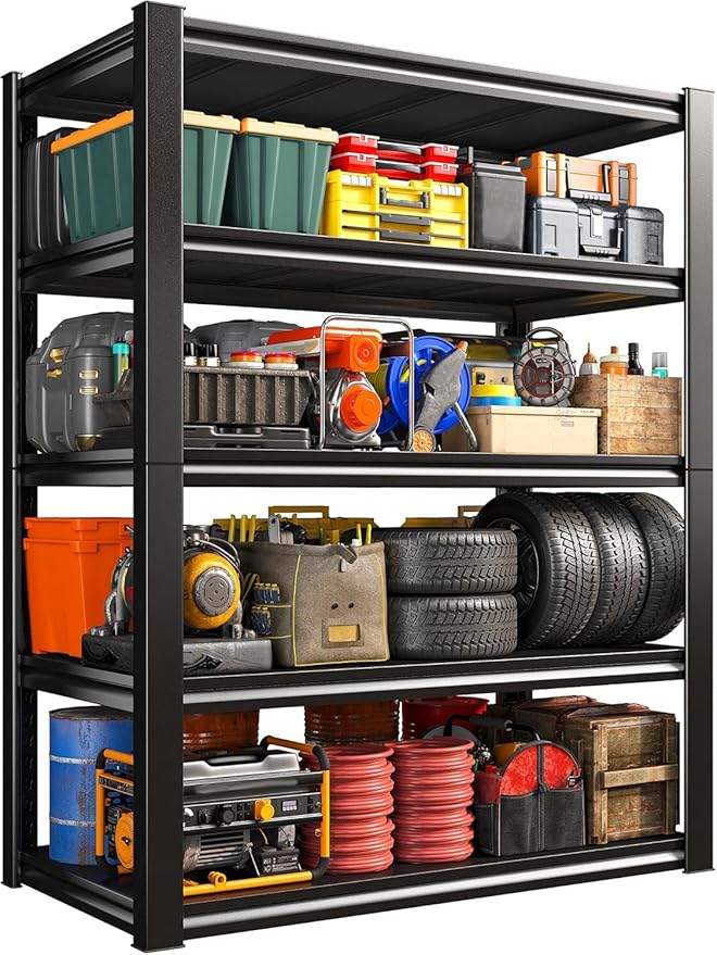 REIBII Garage Shelving Heavy Duty 2500LBS Storage Shelves 40" W Garage Shelves Heavy Duty Shelving Metal Shelves for Warehouse, Basement, Pantry, 40" W x 17.7" D x 72.2" H
