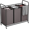 LINZINAR 3-Bag Laundry Sorter,Laundry Hamper Cart with Heavy Duty Rolling Lockable Wheels and Removable Bags (Brown)