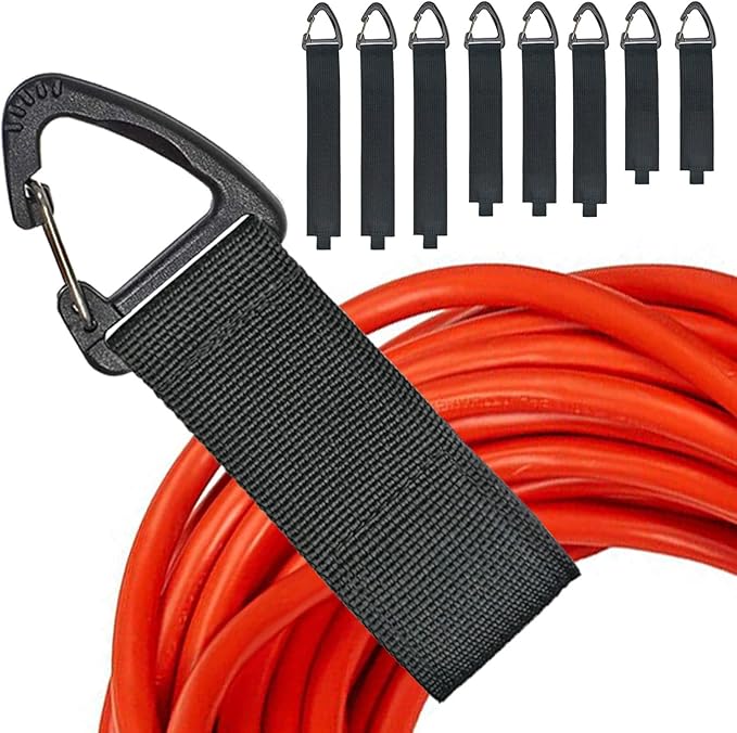 Extension Cord Organizer(8 Pack), Extension Cord Holder for Garage Organization and Storage, Heavy Duty Storage Straps for Cables, Hoses and Ropes, with Triangle Buckle for Hanging, Design Patent