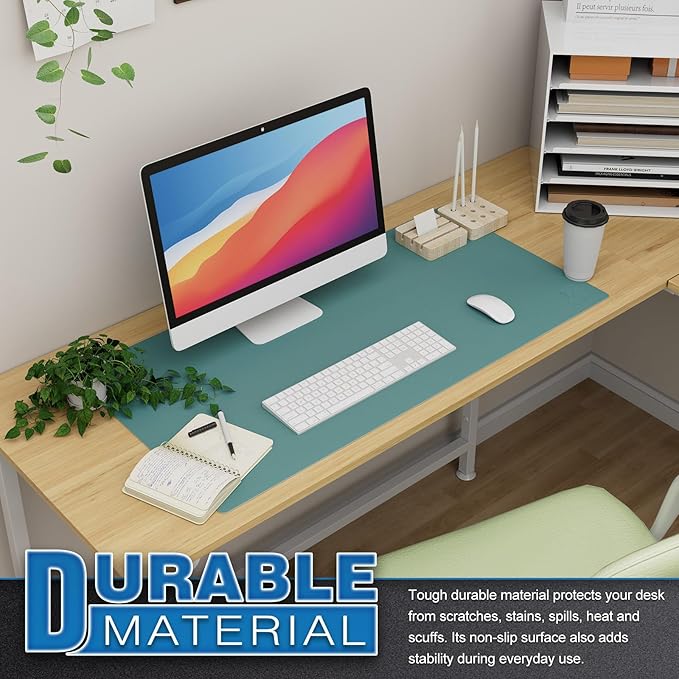 K KNODEL Large Office Leather Desk Mat, Mouse and Keyboard Pad, Computer and Laptop Mat, Desktop Protector and Cover, Writing Pad and Blotter (31.5"x15.7", Green)
