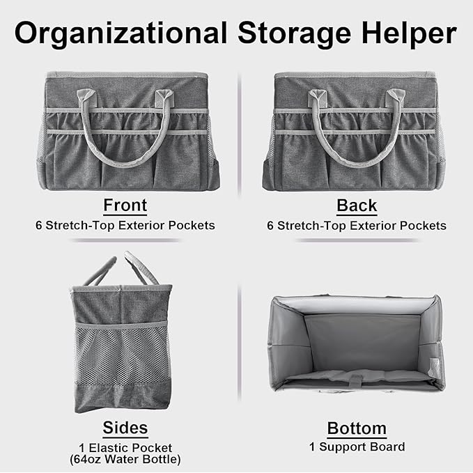 Cupohus Water-Resistant Art Organizer Tote Bag - Craft Storage Bag with Multiple Pockets and Handles for Artists, Kids, Students, and More – Grey
