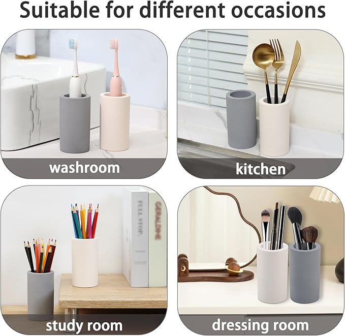 Diatomite Toothbrush Holder for Bathroom Sink, Countertop Organizer, Quick Dry Stand Cup for Toothpaste, Razors, Makeup Brushes - Water-Absorbent & Quick-Drying (Dark Grey, Height 4.3")