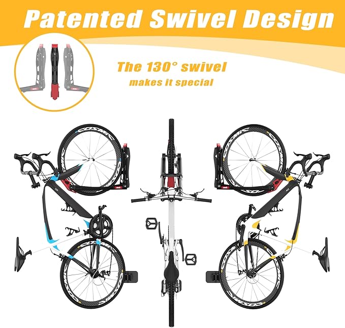 TORACK BIKEPAL No Lifting Swivel Bike Racks, Space Saving Wall Mounted Bike Holder for Garage, Bike Wall Hangers for Vertical Bike Storage (4 Pack)