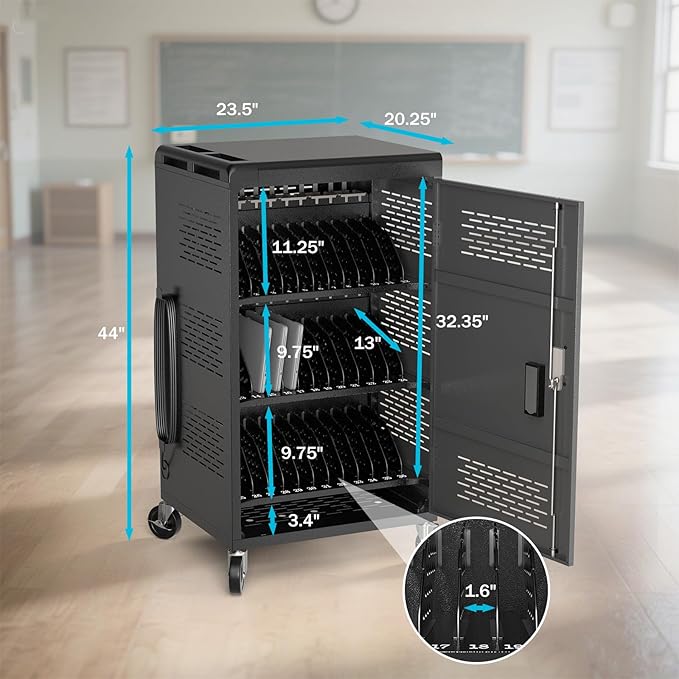 36 Bay Intelli-Sense Charging Cart for Chromebook, Tablets and Laptop, Classroom Locking Charging Station with Keypad Lock and Charger Storage for School, Classroom, Library, Office and More