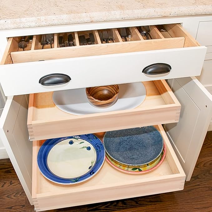 29”W x 21”D x 3”H Soft Close Slide Out Wood Drawer Organizer for Kitchen, (Cabinet Opening>29.5 inches for Bottom Assembly, Width= 29 inches for Side Assembly)