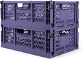 Domiella 2-Pack Crates for Storage, Storage Crates Plastic Stackable, Foldable Crate for Office Home Kitchen Bedroom Bathroom (Large, Blue)