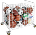 MyGift Professional Gym Metal Multi Sports Ball Storage Cart with Jumbo Industrial Wheels, Commercial Grade Portable Equipment Locker Cage for Basketball, Football, Soccer, Volleyball