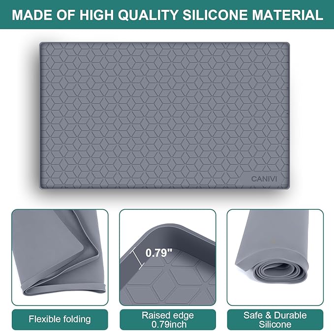 Under Sink Mat, 28" x 22" Waterproof Silicone Under Sink Tray for Kitchen & Laundry Cabinets, Kitchen Cabinet Shelf Protector, Up to 3 Gallons Liquid, Fits 36 inch Standard Cabinet (Blue Grey)