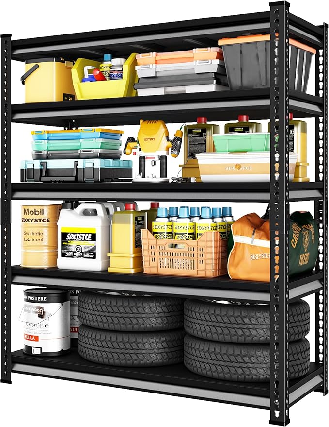 48" W Garage Storage Shelves Heavy Duty, 2800LBS Loads Adjustable Garage Shelving, 5-Tier Metal Shelving Units and Storage Racks, Industrial Utility Shelf,48" Wx18 Dx78 H, Black