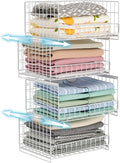 4-Tier Sliding Closet Organizers and Storage Shelves, Stackable Closet Shelf Organizer Basket Bins, Drawer Shelf Storage Container for Wardrobe Cupboard Kitchen Bathroom Office, White
