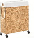 Rolling Laundry Hamper with Wheels, Slim Laundry Basket with Removable Liner Bag & 2 Mesh Bags, Handwoven Water Hyacinth Clothes Hamper for Bedroom Bathroom (Natural, 85L)