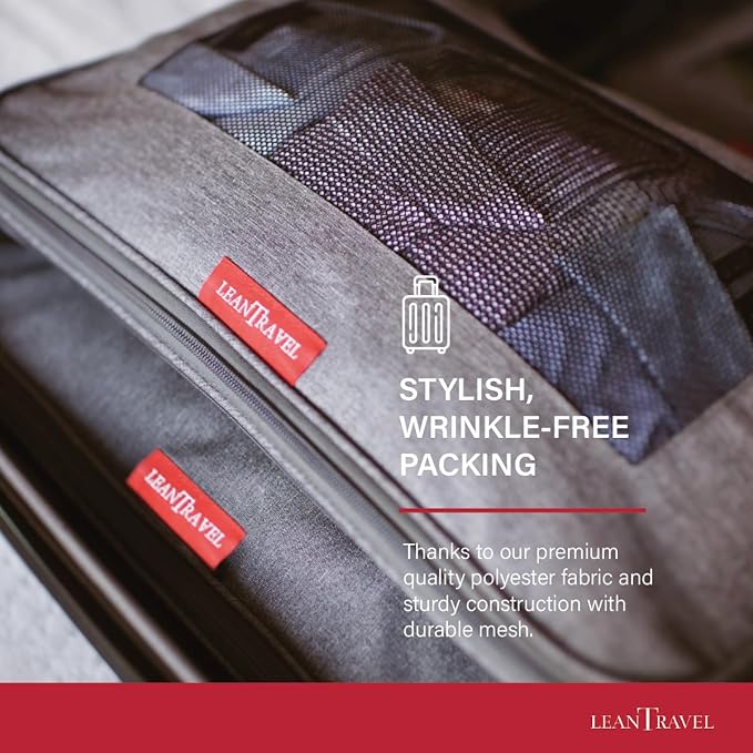 LeanTravel Compression Packing Cubes for Travel Organizers with Double Zipper (3-Pack (2L+1M), Grey)