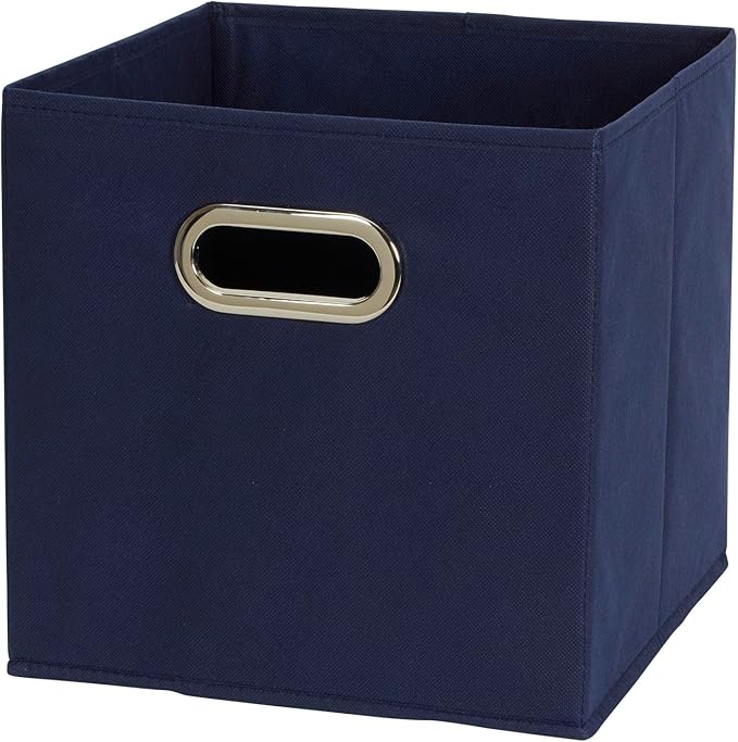 Household Essentials Foldable Fabric Storage Cubes 6-Pack – 11x11x11 Stackable Non-Woven Bins with Chipboard Sides & Grommet Handles – Closet, Shelf, Nursery, or Office Organizer – Navy