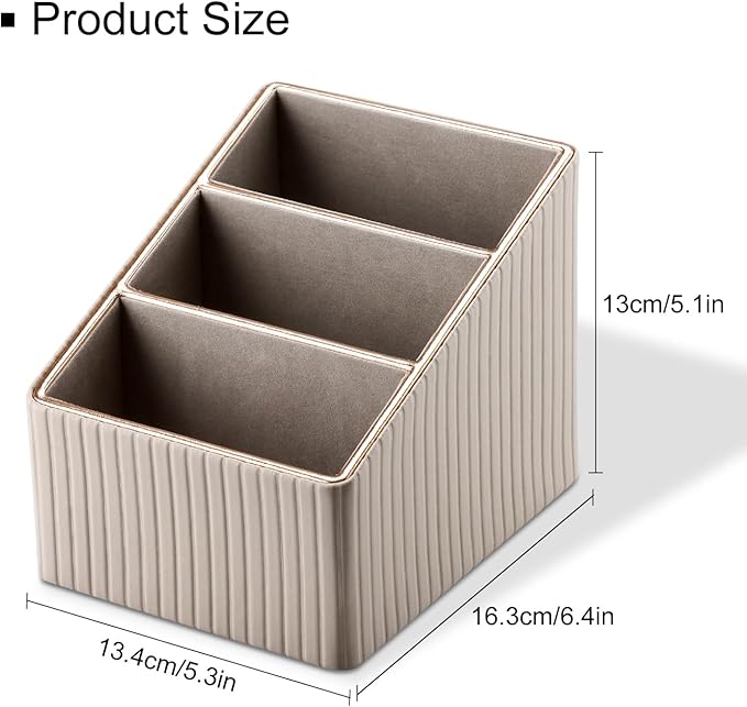 KINGFOM 3 Slot PU Leather Remote Controller Holder, Home Sundries Storage Box, TV Guide/Mail/CD Organizer/Caddy/Holder with Free Cable Desk Organizer (Dark Beige)