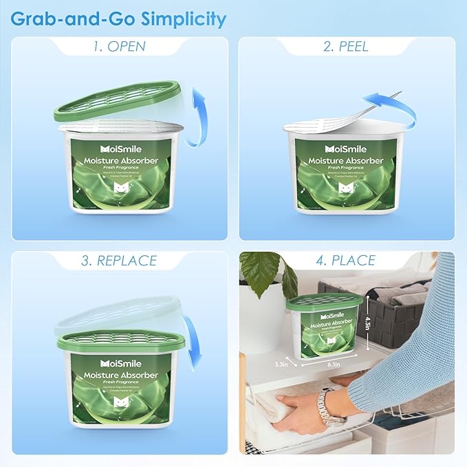 Moisture Absorbers 3 Pack, Fresh Fragrance Closet Dehumidifier for Bathroom, Car ＆ Basement, 10.5 oz Refillable Humidity Absorber Boxes