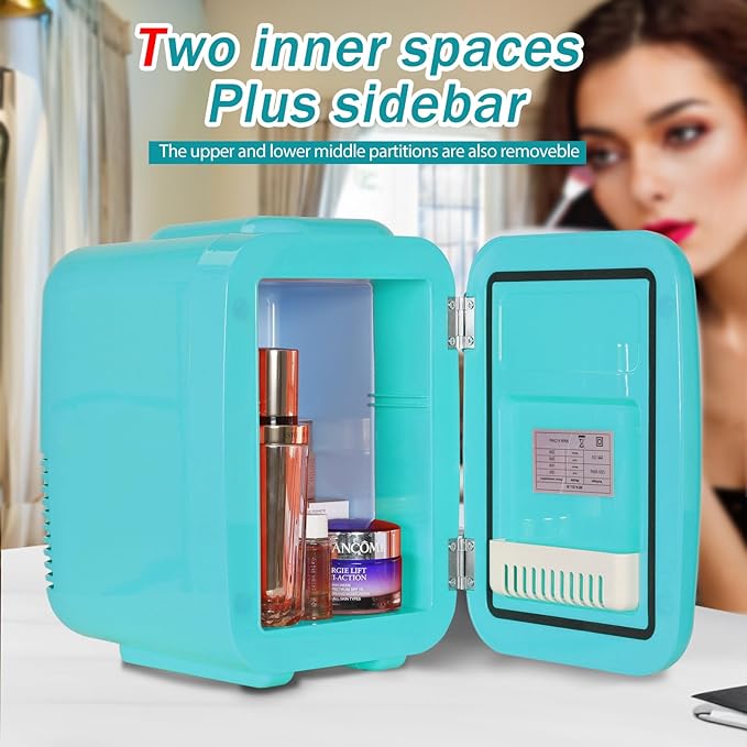 CAYNEL Mini Fridge, 4 Liter/ 6 Cans Small Refrigerator for Bedroom, 110V AC/ 12V DC Thermoelectric Cooler and Warmer for Drink Office Dorm Car, Blue