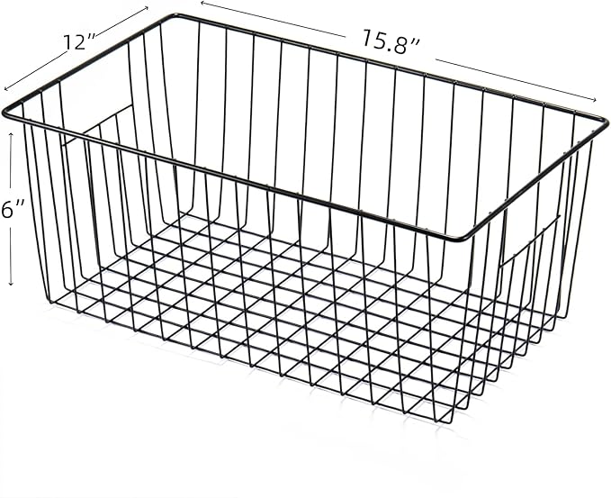 Upright Freezer Organizer Bins， Freezer Baskets for 16, 17, 21 cu.ft Standup Freezer, Wire Storage Baskets with Built-in Handles for Frozen Foods, Snacks, Vegetables, Fruits and More, Set of 6, Black