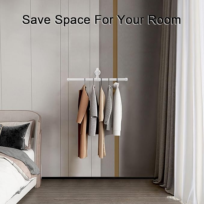 Industrial Pipe Clothes Rack Floating DIY Wall Mounted, Heavy Duty Rustic Vintage Clothing Rod, Metal Garment Bar Space-Saving Hanging for Bedroom, Bathroom and Laundry Room (White 20 inch)