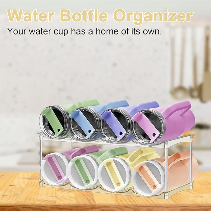 Stackable Water Bottle Organizer for Stanley 40oz Tumblers – Acrylic Water Bottle Holder for Cabinet, Pantry, Clear Tumbler Rack Organizer, Stanley Cup Storage, 2 Tier, Holds 8 Bottles