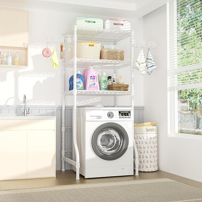 Ulif U8 Medium Laundry Room Storage Organizer, Over the Washer and Dryer Storage Shelves for Laundry Organization, 32.3”W x 17.3”D x 76.2”H, Suit Washing Machine Width within 29.9”, Hold 304 lb, White