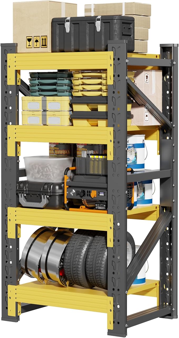 32" W Garage Shelving,4-Tier Heavy Duty Storage Shelves Unit with Adjustable Metal Shelf for Warehouse,Basement,Workshop,3000LBS,32" W x 20" D x 63" H,Black&Yellow
