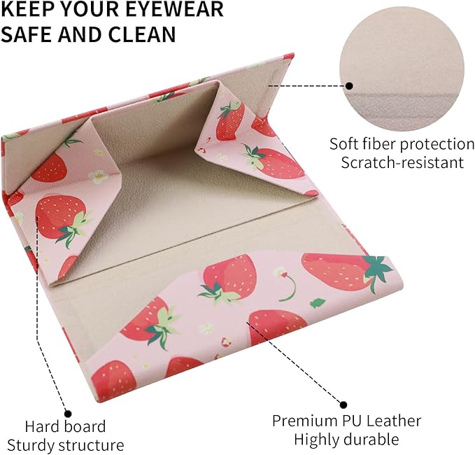 Foldable Glasses Case, Magnetic PU Leahter Sunglasses Case, Cute Hard Shell Folding Eyeglass Cases for Women Kids
