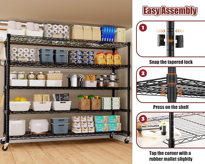 PrimeZone 5 Tier 80.7" Hx55.5 Wx24 D Wire Shelving with Wheels 3000lbs NSF Certified Storage Shelves Heavy Duty Metal Shelf Adjustable Rolling Rack Commercial Garage Restaurant Warehouse Kitchen 3Pcs