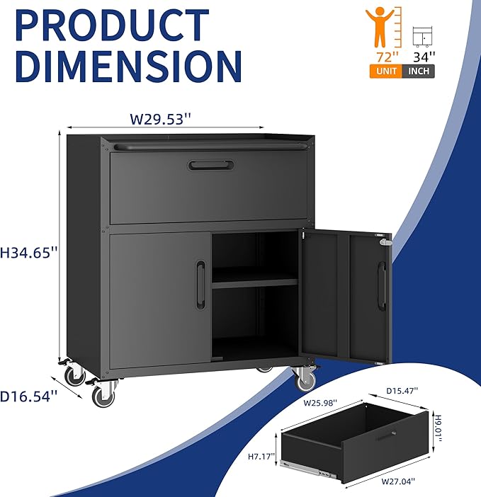 Metal Tool Cabinet,Garage Storage Cabinet System,Wall Cabinet & Locking Rolling Tool Cabinet with Doors and Adjustable Shelves,Steel Tool Cabinets for Home (2 Pcs-StyleE, Black)