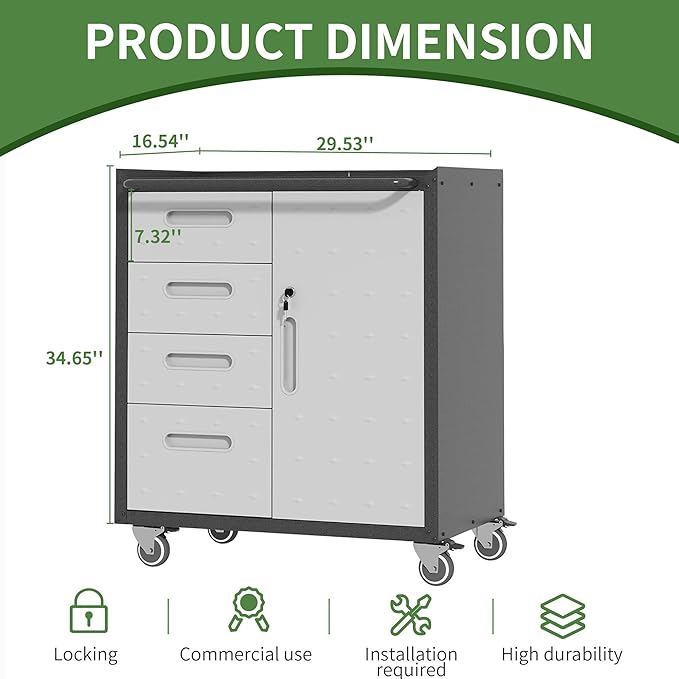 Metal Tool Cabinet,Garage Storage Cabinet System,Wall Cabinet & Locking Rolling Tool Cabinet with Doors and Adjustable Shelves,Steel Tool Cabinets for Home (2 Pcs-Styled, Black & Grey)
