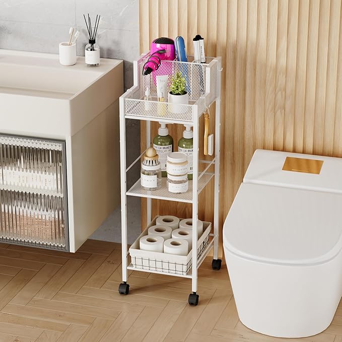 VITVITI Metal Hair Tool Organizer Shelf for Bathroom, 3 Tiers Hair Product Organizers Cart Floor Stand, Curling Irons Straighteners Storage Makeup Organizers for Vanity (White Color)