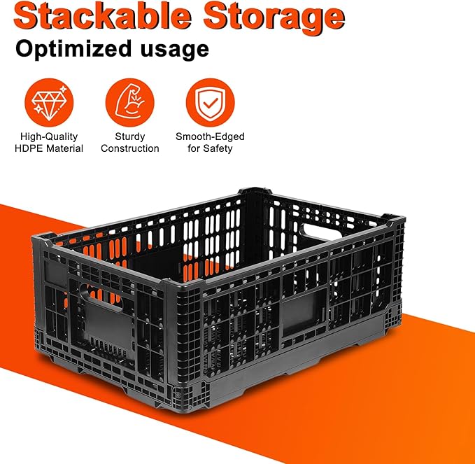 Collapsible Milk Crates for Storage, 52L Storage Crates, Heavy Duty Milk Crate, Plastic Storage Bins Containers for Organizing, Grocery & Camping, (1 pack) (23.64" W x 15.76" L x 8.67" H)