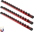 ALOANES 3-Piece Magnetic Socket Organizer, Heavy Duty Aluminum Socket Rails Organizer, 360° Swivel Clips Socket Holder Kit for Tool Box, 1/2-Inch Socket Holder x 36 Clips (Red)
