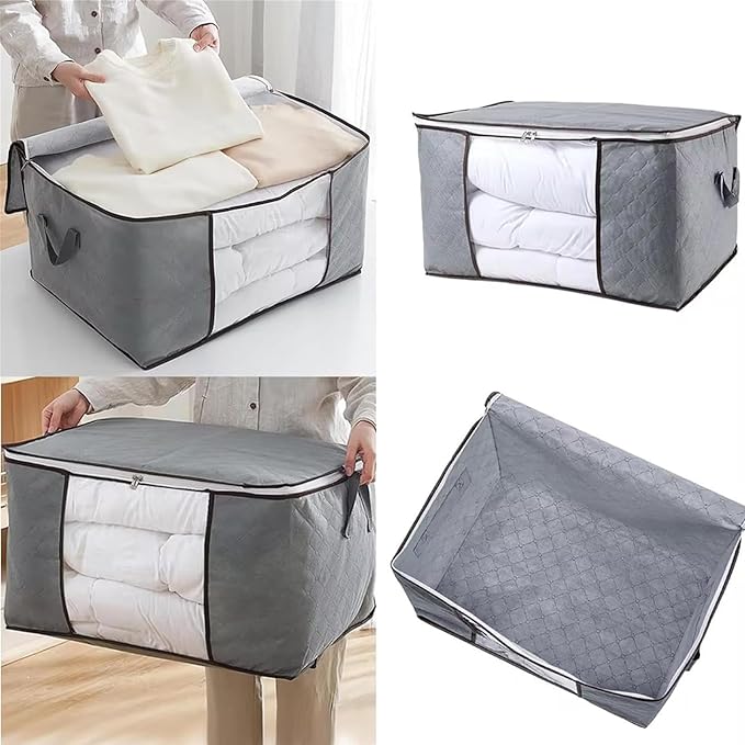 Comforter Storage Bags Boxes with Lid, Large Capacity Solution Organizer, Closet Organizers and Storage Containers Bins for Clothes, Duvets, Blankets, Pillow, Quilt, Bedding, Toys