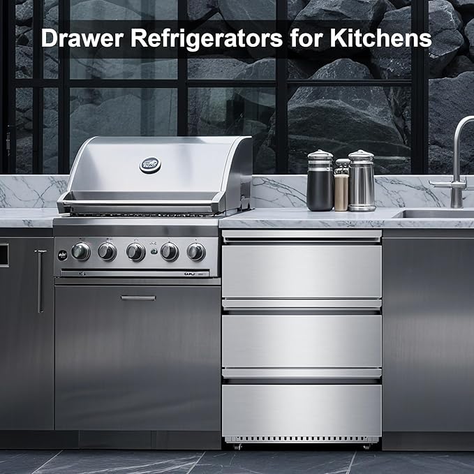 Drawer Refrigerator Outdoor Under Counter Stainless Steel 3 Drawers Beverage Refrigerator Weather Proof Built-in Beverage Fridge for Commercial Home