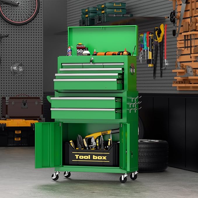 8-Drawer Rolling Tool Chest with Lock, Detachable Tool Cabinet Cart with Wheels, High-Capacity Mechanic Tool Organizer for Garage Workshop Warehouse Storage