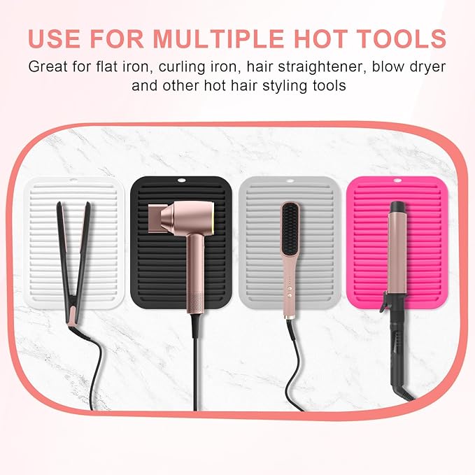 Large Silicone Heat Resistant Mat, Professional Hot Hair Tools Mat for Curling Iron, Flat Iron, Hair Straightener, Portable Hot Pad Cover with Velcro for Travel Home Salon(11.8" x 9.0")